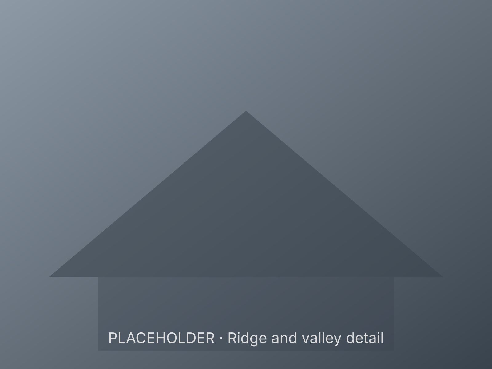 Close-up of a finished roof valley with ice-and-water barrier and new shingles